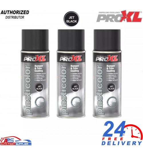 3x PROXL Pro Plasticolor Bumper Trim Paint Aerosol 400ML - Jet Black PC5JB